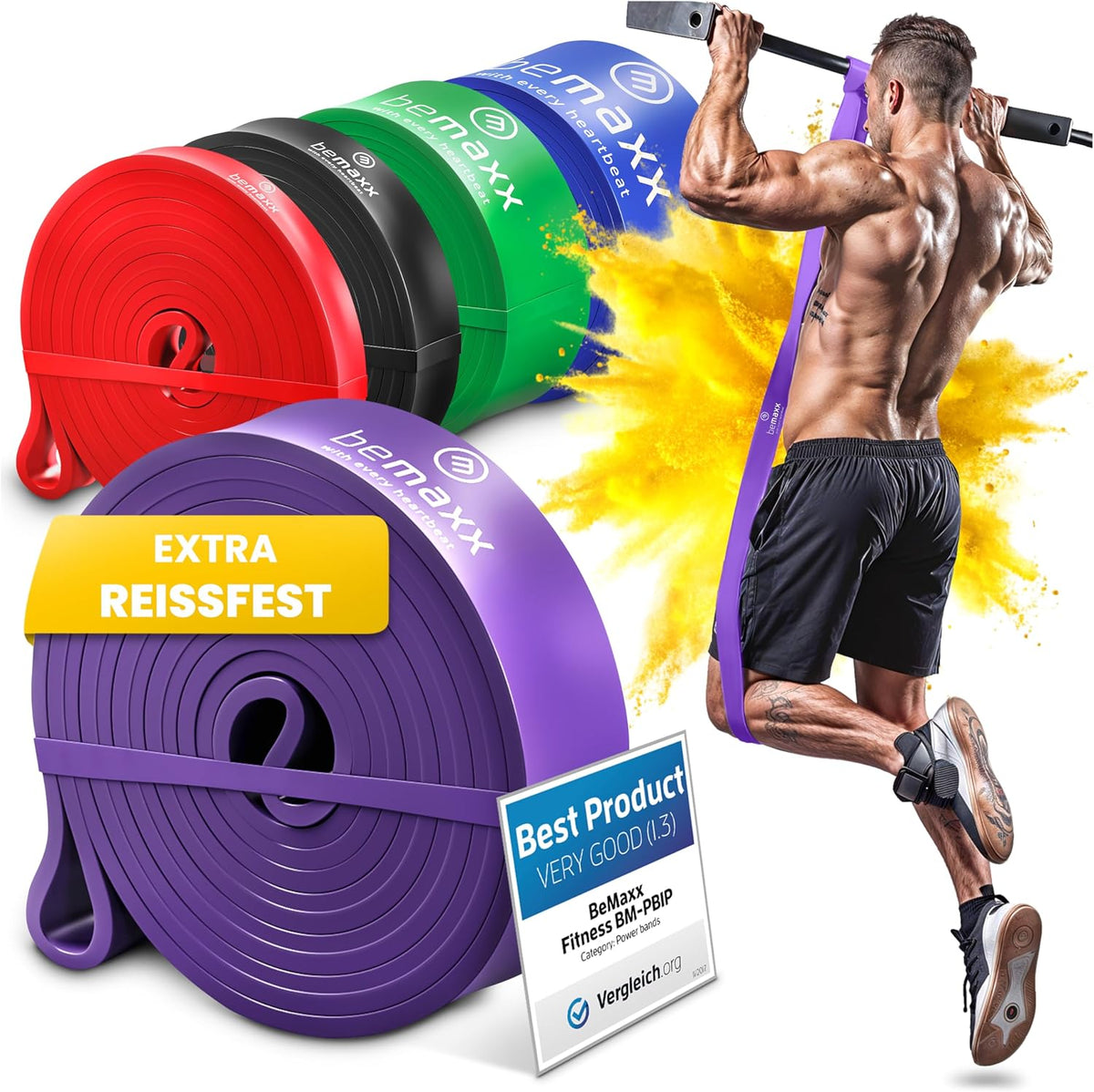 Fitnessband Pull up Resistance Band, Klimmzughilfe + Trainings-Ebook - DAS Klimmzug Widerstandsband | Home Gym Equipment: Sportband Pullup Dip Bar Klimmzugband, Calisthenics Bodybuilding Trainingsband