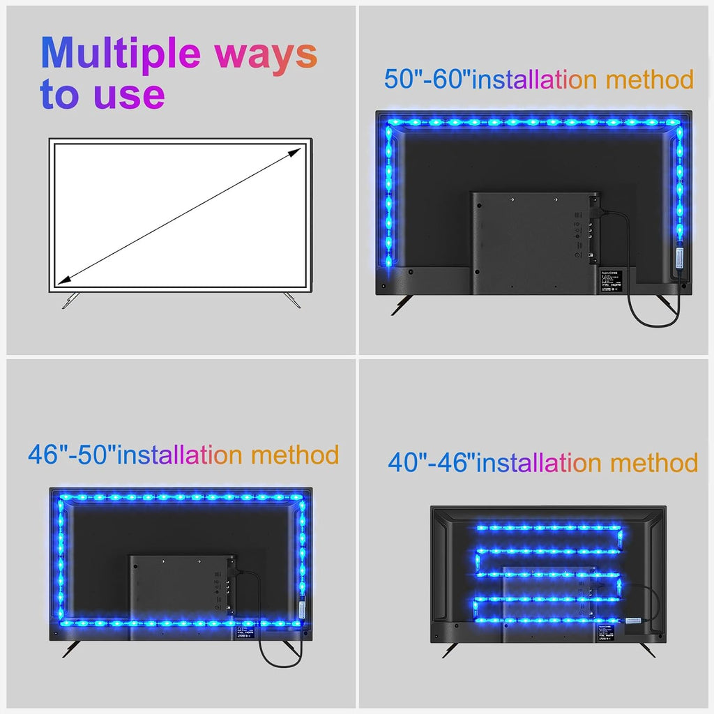 LED Strip 2M, Bluetooth USB Led Beleuchtung Hintergrundbeleuchtung Für 40 Bis 60 Zoll HDTV, Pc-Monitor, Deko, Party, Steuerbar Mit App+Fernbedienung, LED TV Hintergrundbeleuchtung Sync Mit Musik