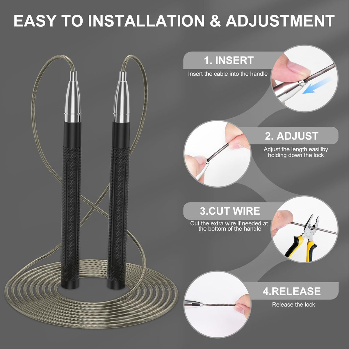 Springseil Erwachsene Fitness, Speed Jump Rope 3M Seilspringen Verstellbar Mit Aluminiumgriff Und 2 Ersatzseile, Selbstsperrende Konstruktion Skipping Rope Für Workout, Boxen, Sport