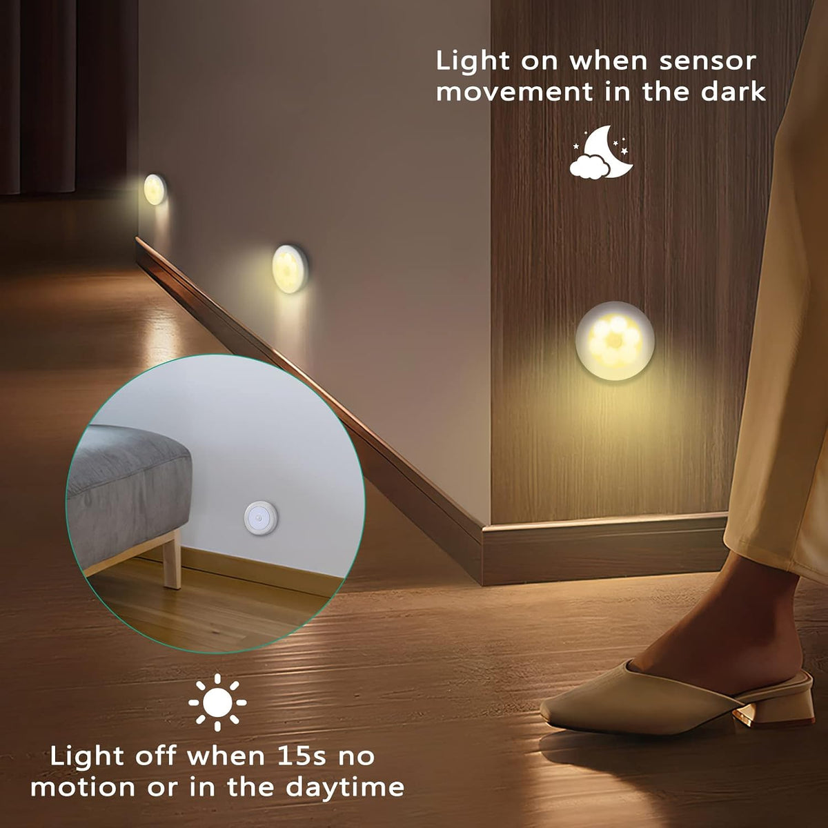 ORIA Bewegungsmelder Licht, LED Nachtlicht Mit Bewegungsmelder Schrankleuchten, Auto On/Off Licht, Batteriebetrieben Schrank Licht, Bewegungsmelder Innen Für Treppen Flur Wandschrank - Warmweiß | Auto On/Off Licht, Batteriebetrieben Schrank Licht, Bewegun