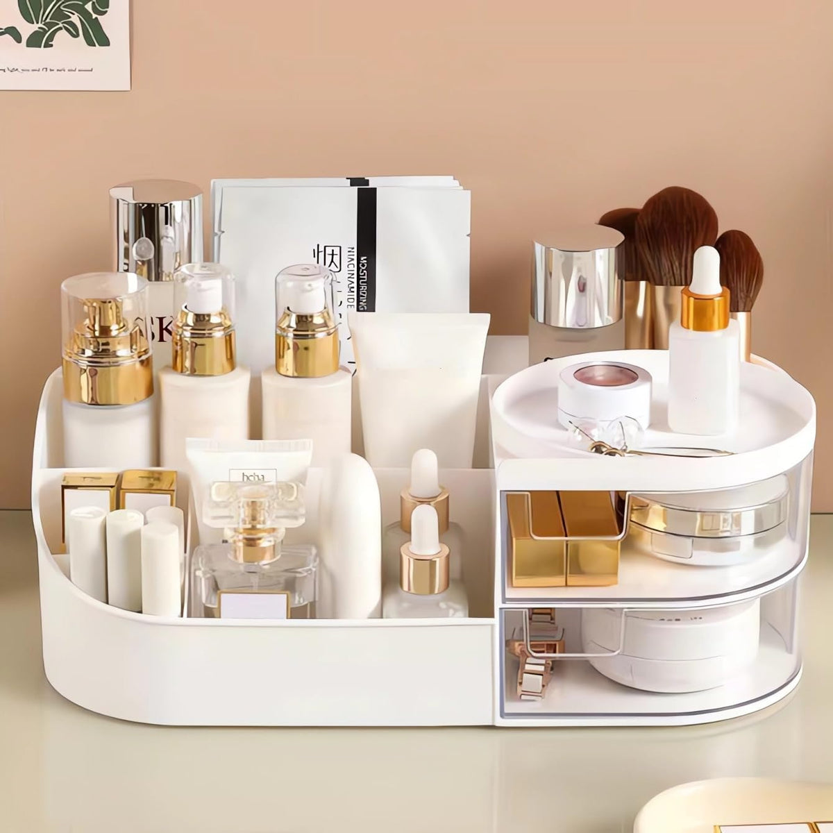 Makeup Kosmetik Organizer Mit Schublade, Countertop Cosmetic Organizer Für Vanity, Mehrzweck Kosmetik Aufbewahrungsbehälter Organizer Für Schminktisch, Schlafzimmer Und Badezimmer Countertop