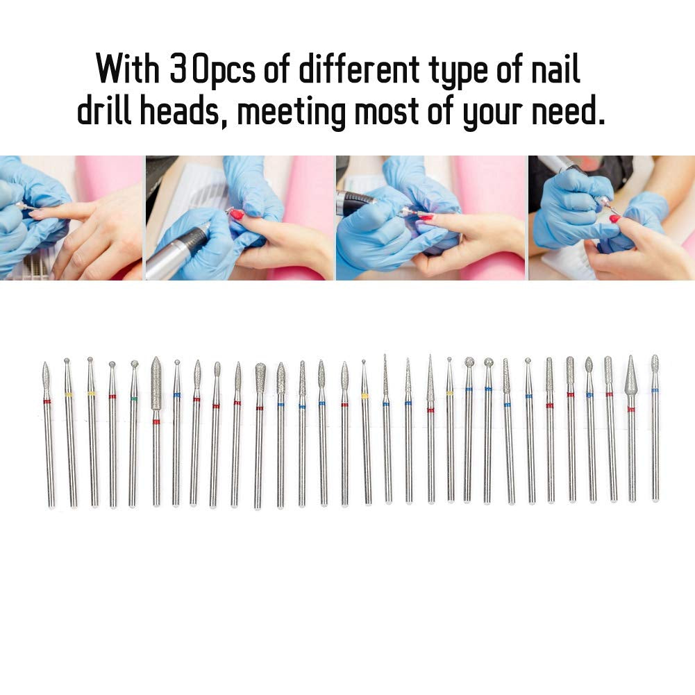 30Pcs/Set Nagelbohrkopf Diamantschleifkopf Nail Art Drill Polish Head Kit Nagelbohrmaschine Zubehör Für Nail Art