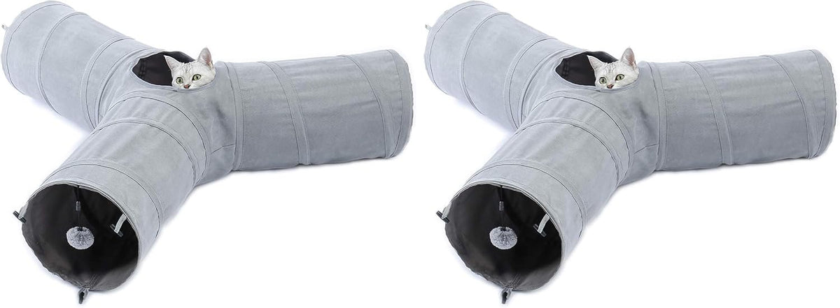 PAWZ Road Katzentunnel Katzenspielzeug Für Katzen Oder Kleintiere, Grau | Katzentunnel, Ball Rascheltunnel, Katzen Welphln Kaninchenoder Kleintiere Grau, 117L X 27B X 27H Cm, Faux Pelz