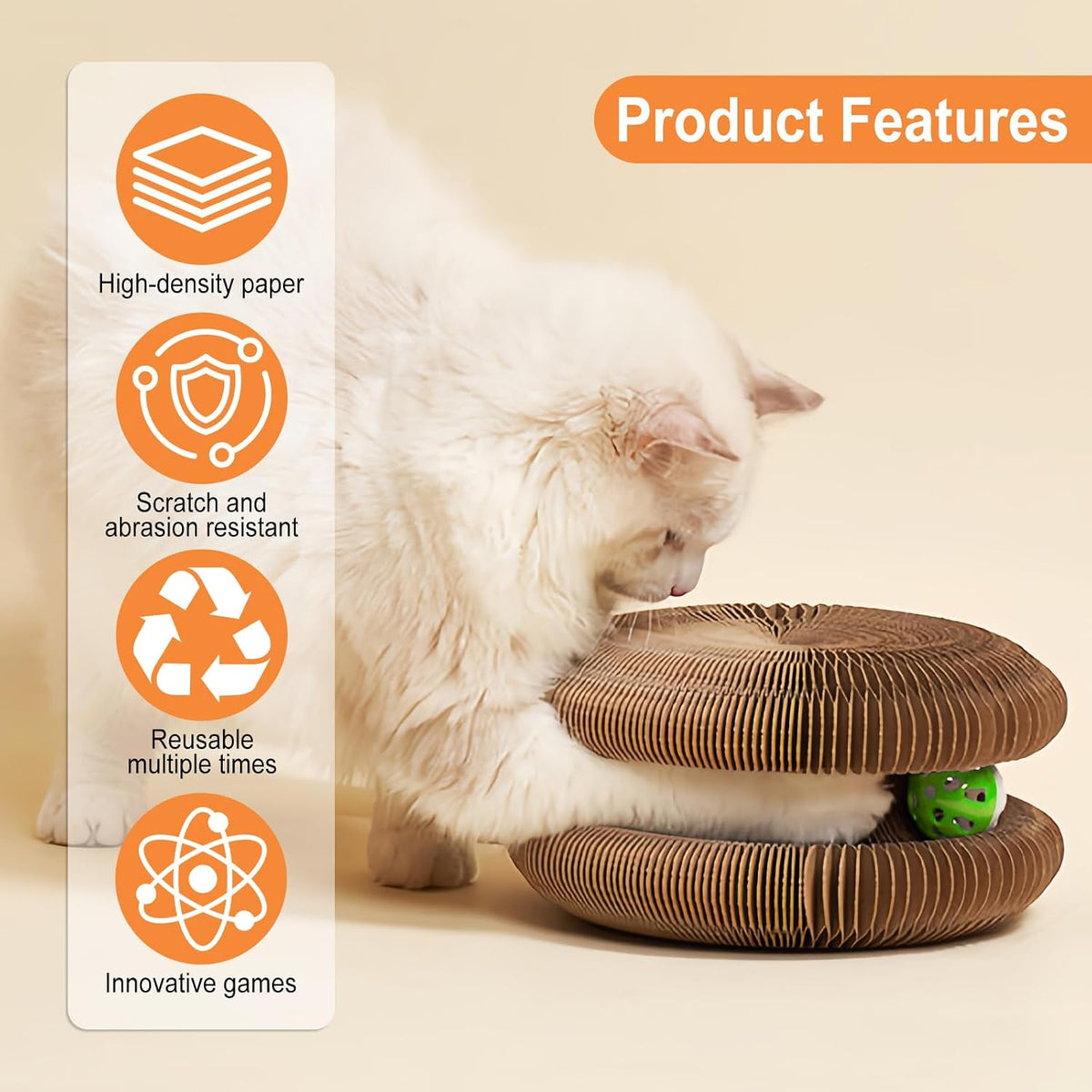Kratzbrett Katze, Magic Organ Cat Scratching Board Für Den Drinnen Draußen | 2-In-1 Cat Kratzbrett Mit Glöckchen, Selbstbeschäftigung, Zusammenklappbares Interaktives Katzenspielzeug Recycelbar