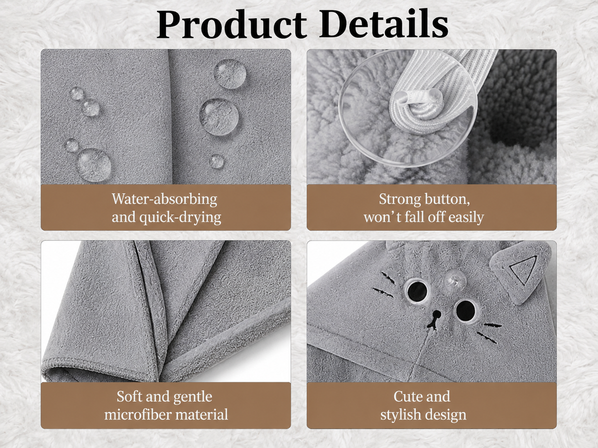 Microfibre Hair Turban Towel with Button – Set of 3, Quick-Dry, Anti-Frizz, for Long & Curly Hair