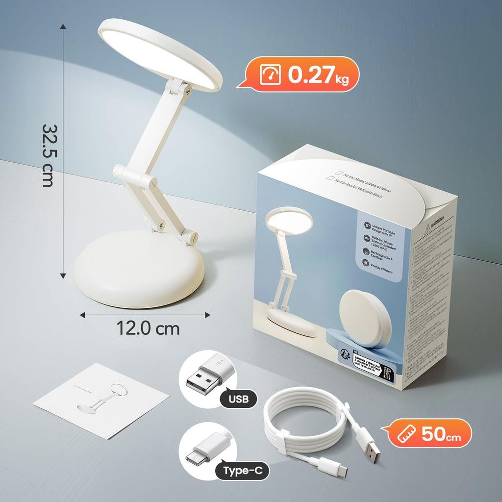 Tischlampe Kabellos, 3600Mah Schreibtischlampe LED Akku, Tragbar | Aufladbar, 9 Helligkeiten, Kleine Größe, Faltbar Design, 6-75 Stunden Lebensdauer, Berührungssteuerung,Leselampe,Büro Lampe