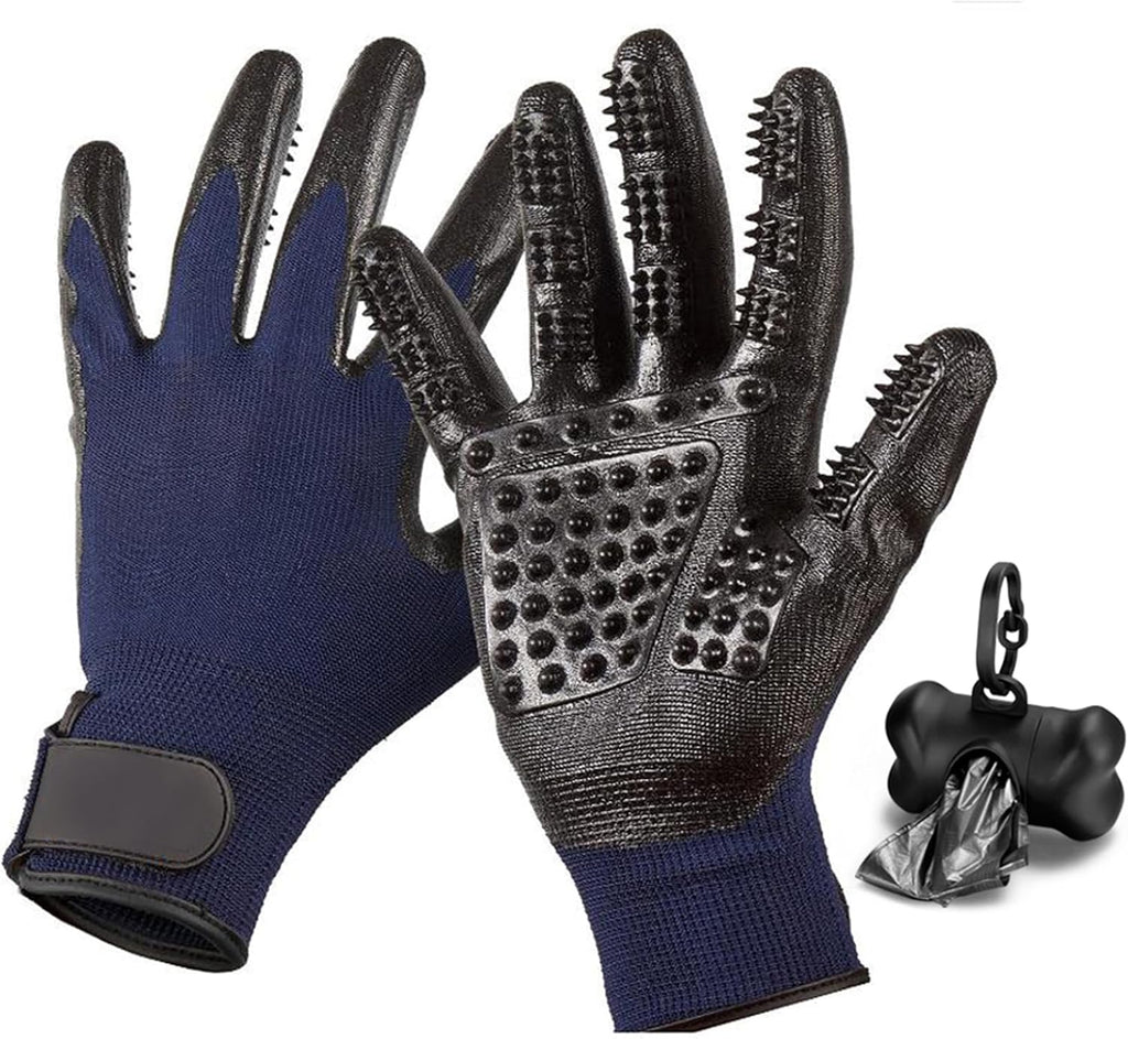 Handschuh Enthaarungshandschuhe Für Hunde Katzen, Haustierpflege Fellwechselpflege Putzhandschuhe Pet Bürste Grooming Gloves Pet Massagege, EIN Paar, Blau