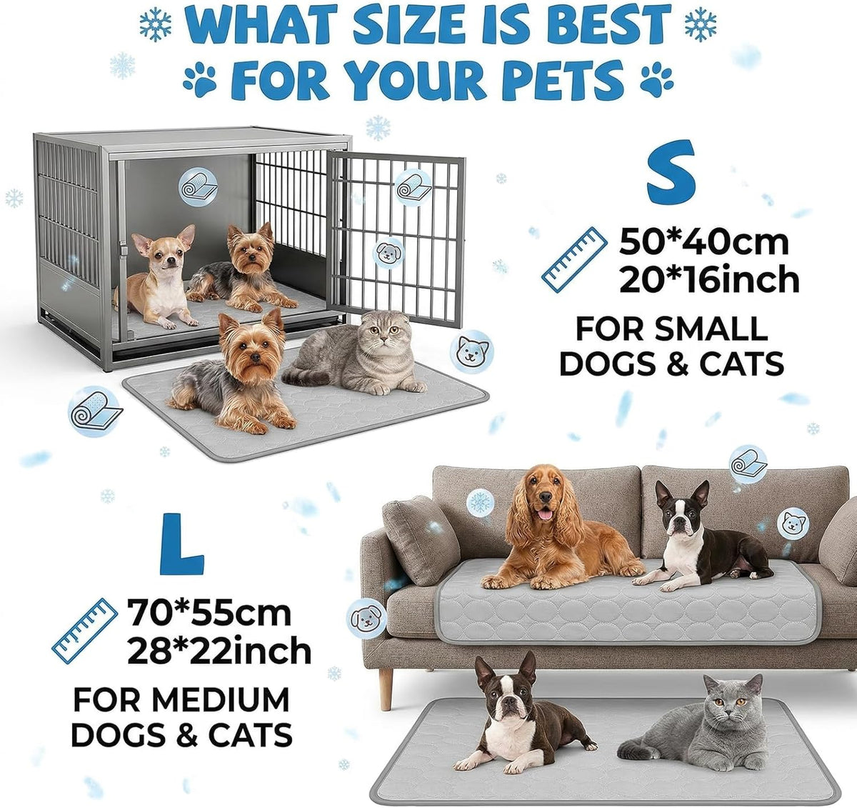 Qoosea Kühlmatte Für Hunde Selbstkühlende Hundematte, Komfortabel Pet Cooling Mat Kühldecke Waschbar Pad Kältematte Für Haustiere Ungiftiges, Faltbar Kühlmatte Hunde Katzen Für Sommer (50*40CM, Grau)