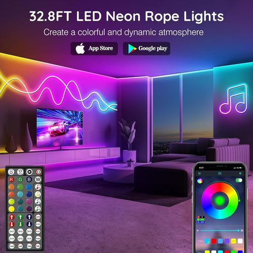 10M Neon LED Strip, Flexible LED Strips, Control with App/Remote, Multiple Modes, Waterproof, Music Sync Gaming Strip Lights for Bedroom Indoor, IP65 Outdoor RGB Neon Lights
