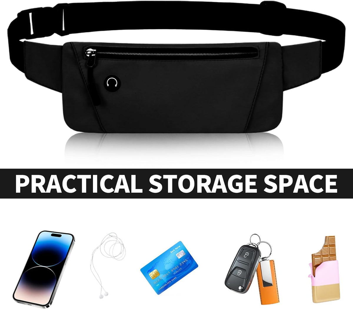 Running Belt – Waterproof Phone Holder Waist Bag with Headphone Port & Adjustable Band (Black)
