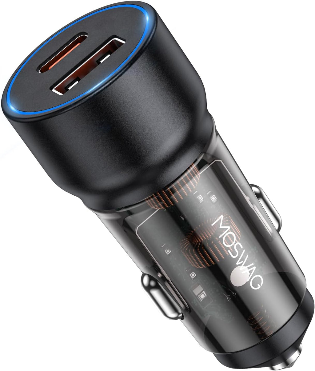 MOSWAG 75W USB-C Car Charger 2-Pack – 45W PD + 30W QC Dual Port Fast Charging Cigarette Lighter Adapter (Black)