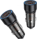 MOSWAG 75W USB-C Car Charger 2-Pack – 45W PD + 30W QC Dual Port Fast Charging Cigarette Lighter Adapter (Black)
