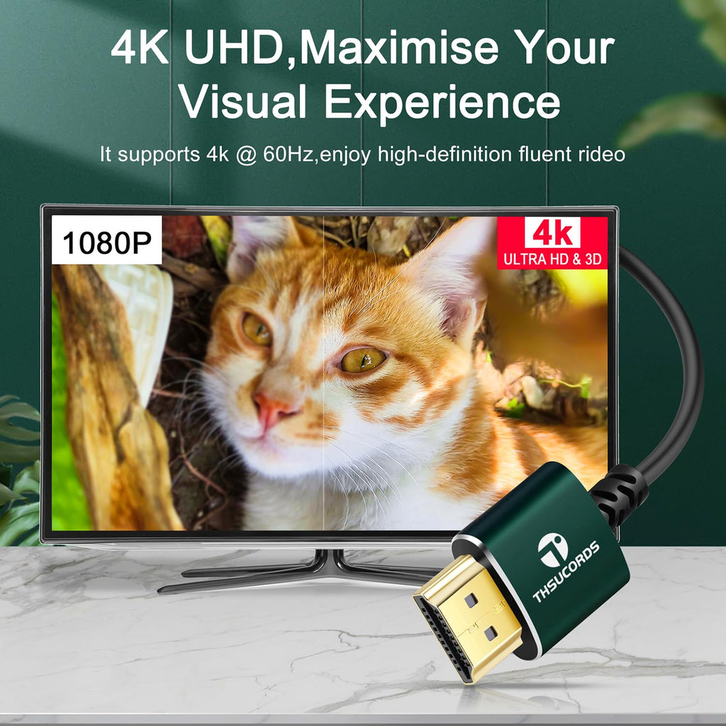 Thsucords Hyper Slim Mini HDMI Auf HDMI Kabel 3M, Ultradünnes Und Flexibles HDMI Mini Kabel Unterstützt 3D/4K@60Hz/18Gbps/1080P Kompatibel Mit Laptop, TV, Monitor, Projector