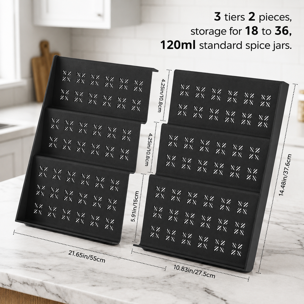 Priksia Spice Rack Drawer Insert – Adjustable Width Kitchen Organiser for Spice Jars