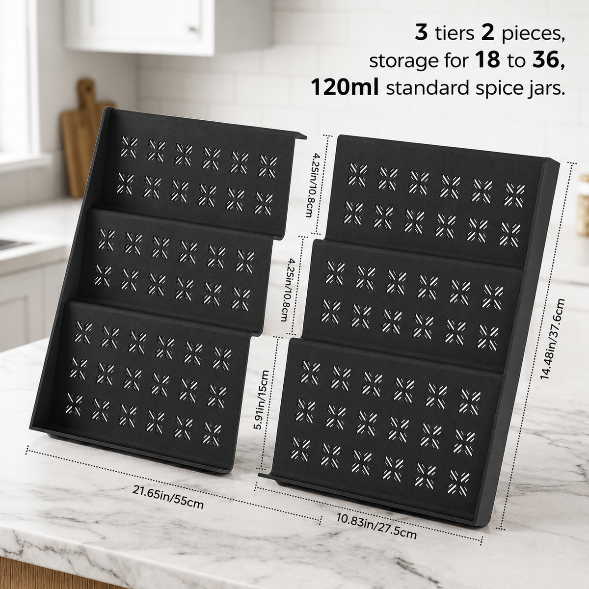 Priksia Spice Rack Drawer Insert – Adjustable Width Kitchen Organiser for Spice Jars