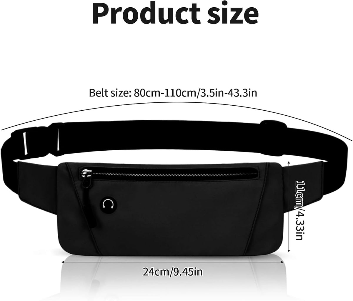 Running Belt – Waterproof Phone Holder Waist Bag with Headphone Port & Adjustable Band (Black)