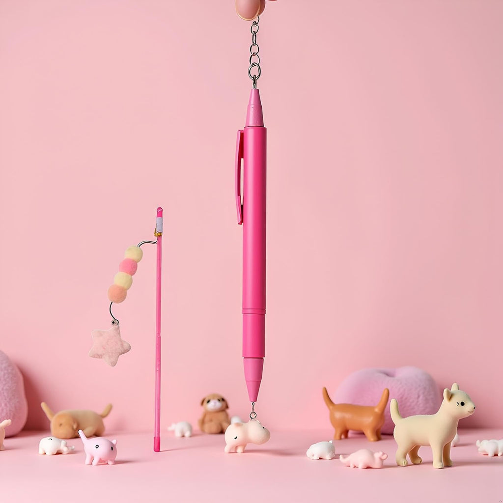 Pink Cat Stick Toy, Cat Teaser Wand Toys, Interactive Cat Toys, Elastic Rope Plush Ball Star Pendant Bite Comfortable Grip, Indoor Cats and Kitten Wand Mäuse Und Tiere