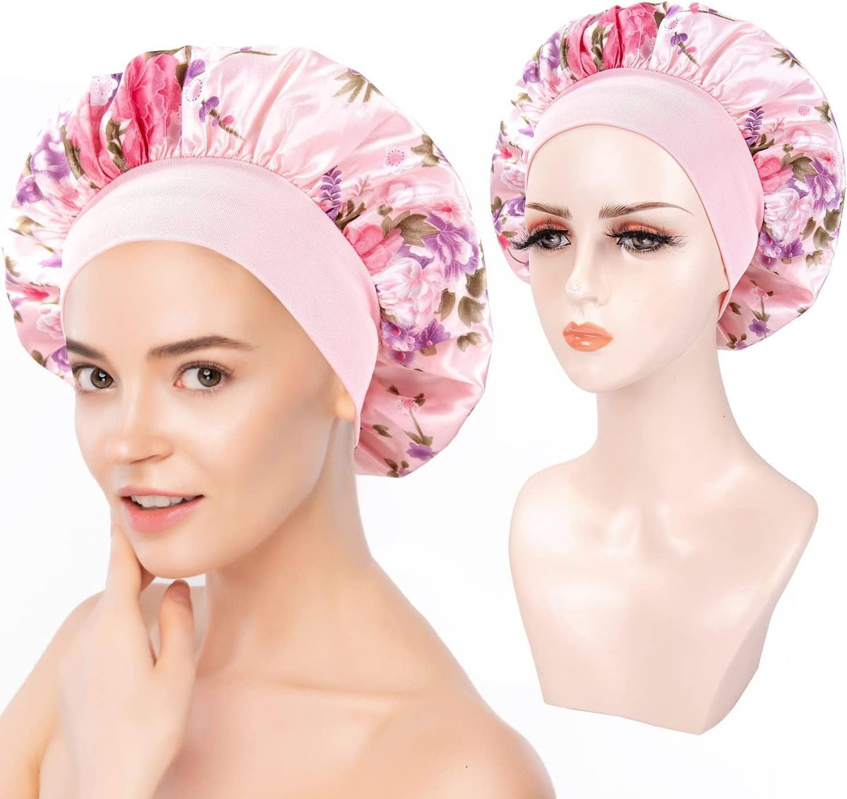 3 Pcs Soft Satin Bonnet, Silk Bonnet Hair Wrap for Sleeping, Sleeping Hair Care Cap Bonnets, Night Sleeping Head Cover Sleeping Hat for Women and Girls Curly Hair