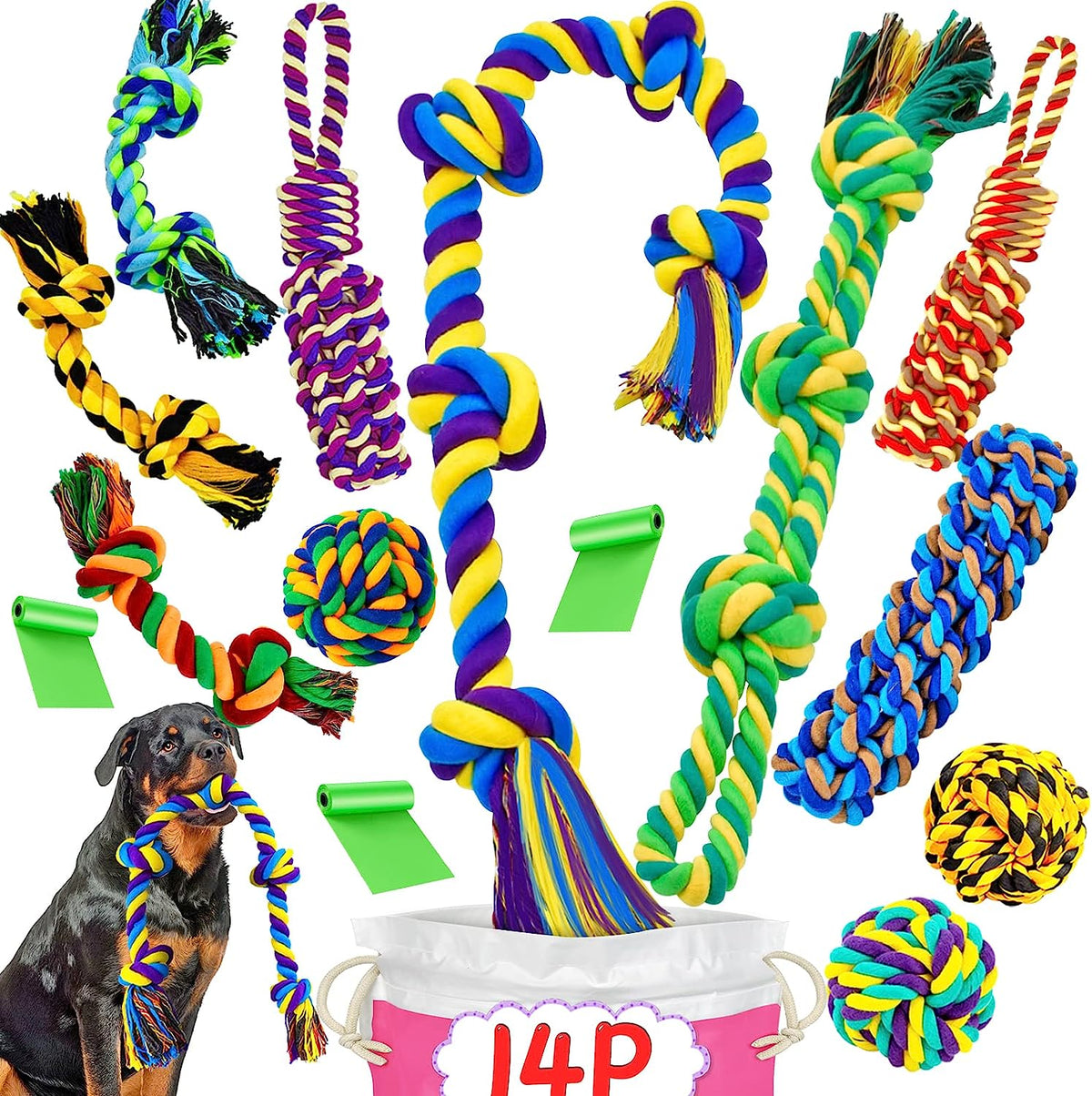 SHARLOVY Puppy Rope Toy, Dog Rope Toy for Small Dogs, Puppy Tething Toys, Cotton Interactive Tug of War Dog Toy for Puppy Langeweile, Dog Chew Toys for Aggressive Chewers Small Breed
