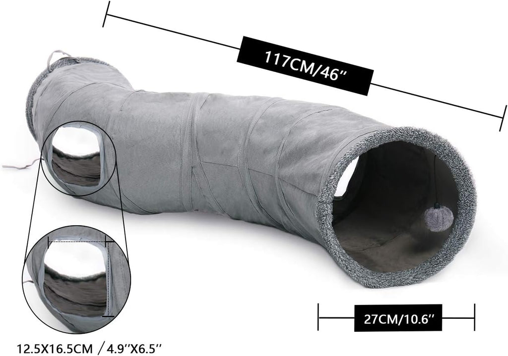 PAWZ Road Katzentunnel Katzenspielzeug Für Katzen Oder Kleintiere, Grau | Katzentunnel, Ball Rascheltunnel, Katzen Welphln Kaninchenoder Kleintiere Grau, 117L X 27B X 27H Cm, Faux Pelz