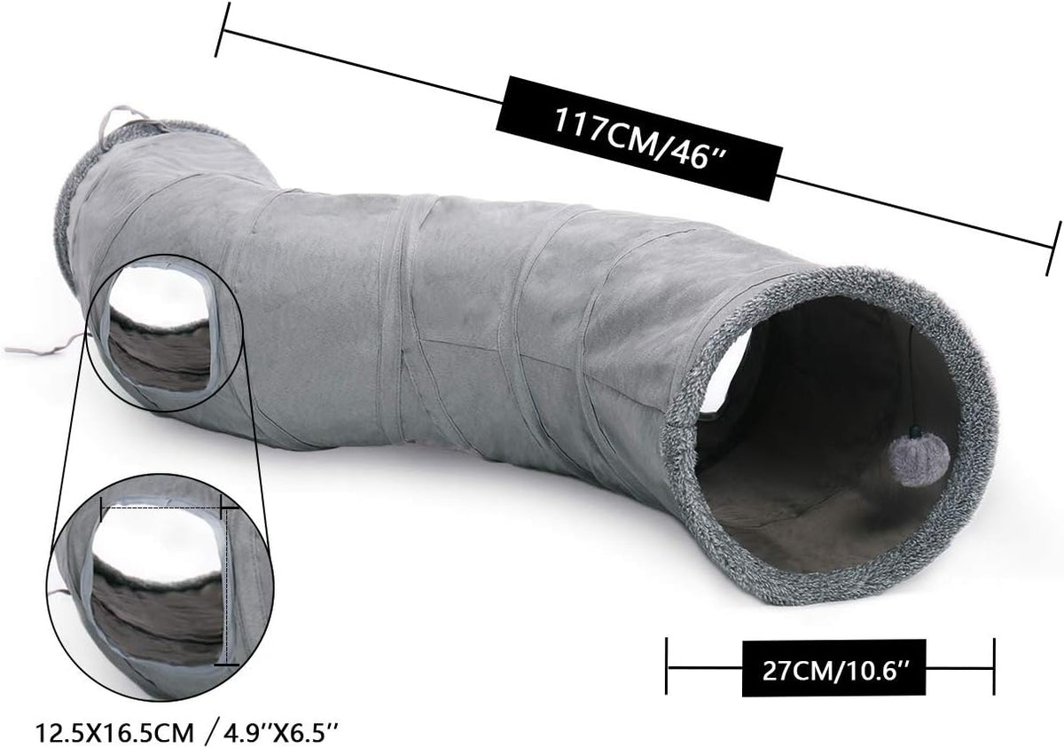 PAWZ Road Katzentunnel Katzenspielzeug Für Katzen Oder Kleintiere, Grau | Katzentunnel, Ball Rascheltunnel, Katzen Welphln Kaninchenoder Kleintiere Grau, 117L X 27B X 27H Cm, Faux Pelz