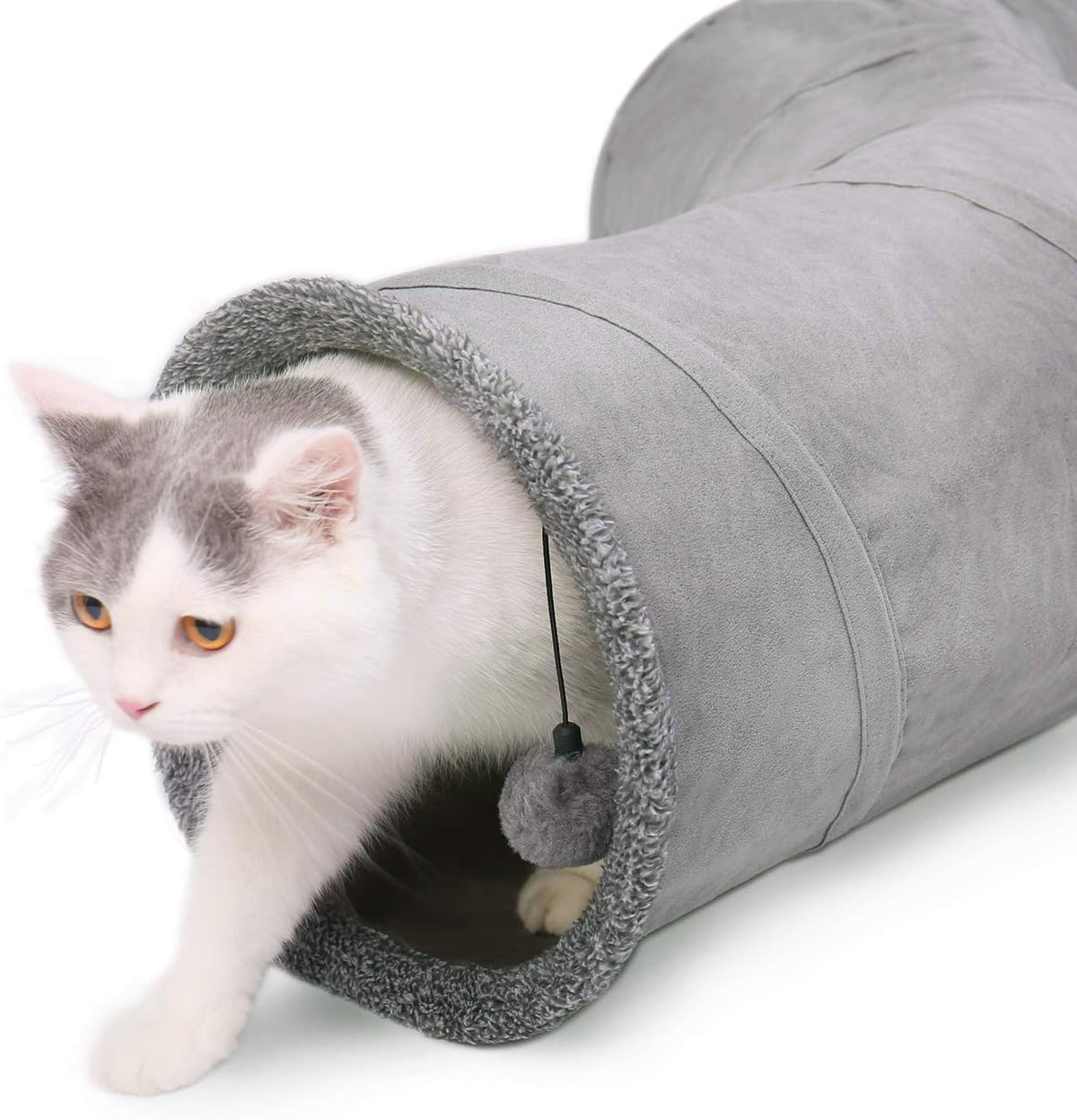 PAWZ Road Katzentunnel Katzenspielzeug Für Katzen Oder Kleintiere, Grau | Katzentunnel, Ball Rascheltunnel, Katzen Welphln Kaninchenoder Kleintiere Grau, 117L X 27B X 27H Cm, Faux Pelz