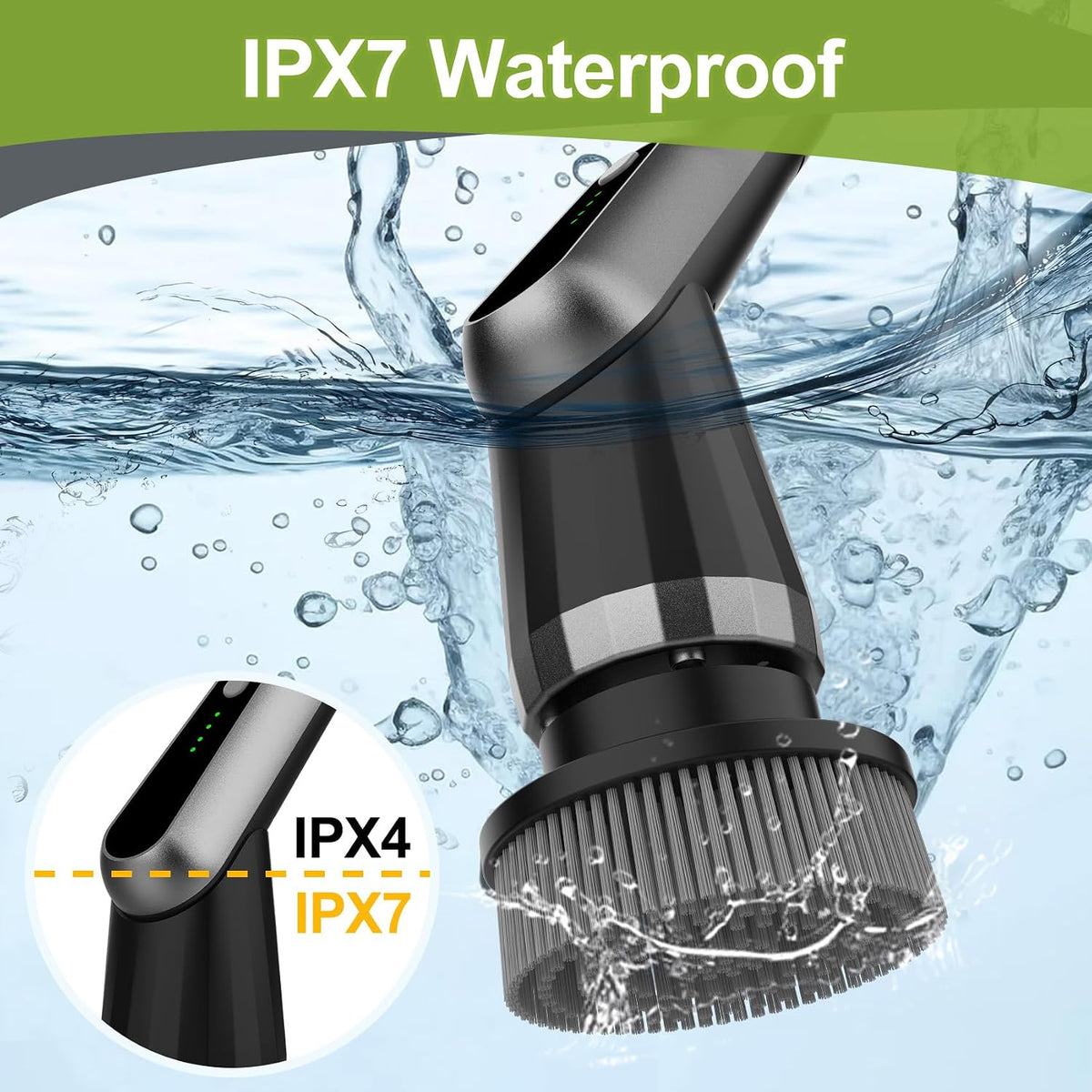 Elektrische Reinigungsbürste, Electric Cleaning Brush Mit 7 Wechselbürsten | IPX7 Wasserdicht, 2 Geschwindigkeitsstufen Und Verstellbarer Griff, Für Badezimmer, Küche (Grau/Schwarz)