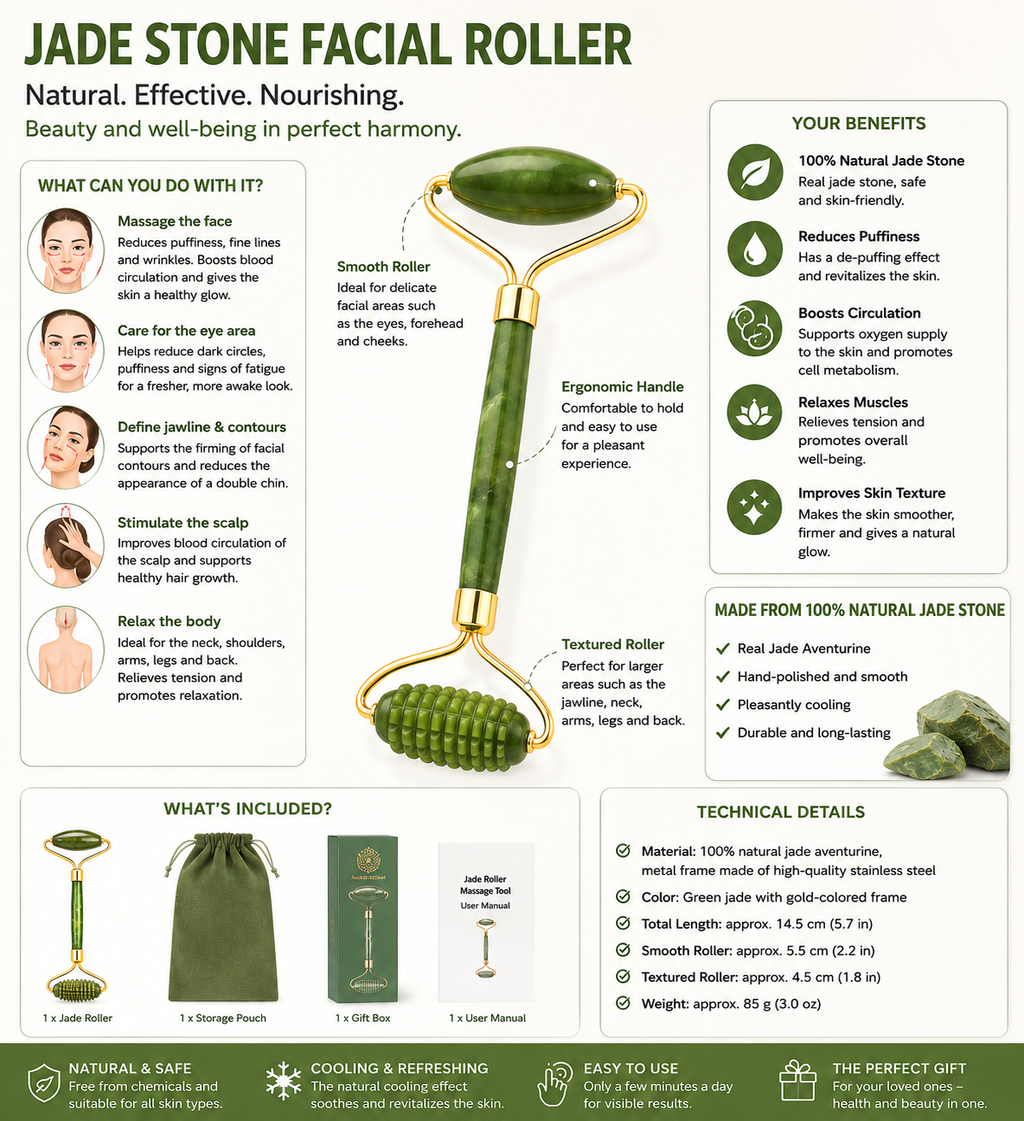 Jade Roller & Gua Sha Massage Set – Natural Green Jade for Anti-Aging, Skin Firming & Face Lifting