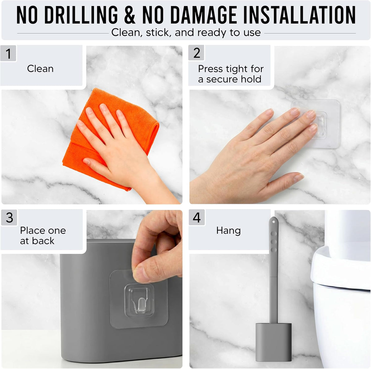 Silikon Toilettenbürste Mit Halter - Klobürste Silikon Flach, Auch Unter Dem Rand - Hygienisch Abspülbar, Tropffreier - WC Bürste Wandmontage Ohne Bohren, Selbstklebend, 1Er Grau