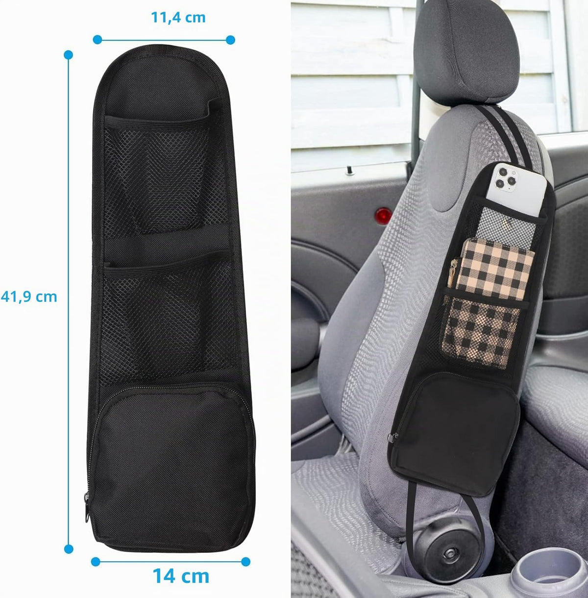2 Stück Autositz Seitenorganisator,Auto Organizer, Auto Zubehör Innenraum | Autositz Organizer Faltbare Auto Aufbewahrungstasche Netztaschen Mit Mehreren Taschen Für Lkw,Van,Suv(Schwarz)