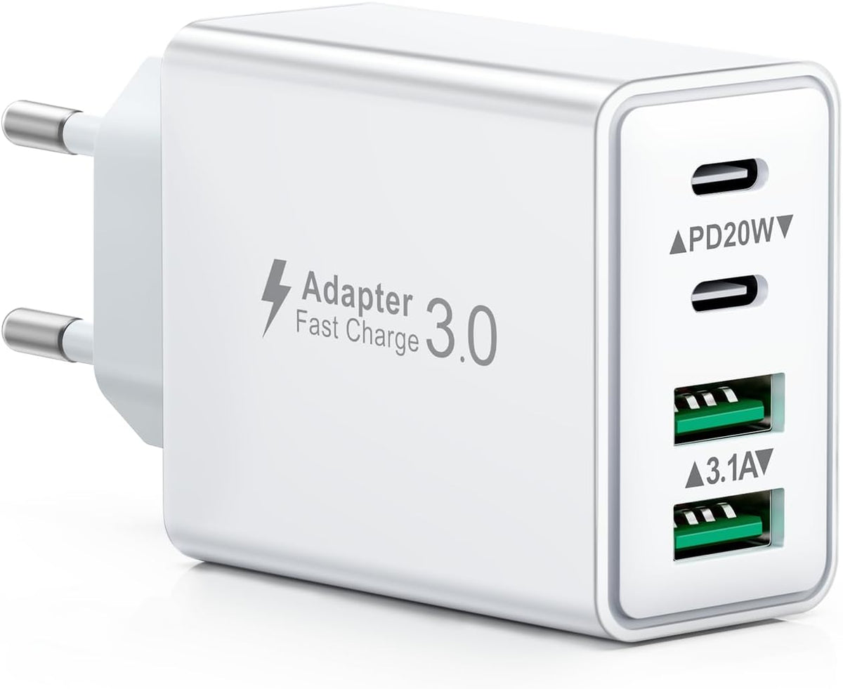 USB C Ladegerät, 40W 4 Ports Schnellladegerät, Mehrfach Stecker Mit Power Adapter Fast Charger Netzteil Für Iphone 17 16 15 14 13 12 11 Pro Max, Ipad, Samsung, Handys