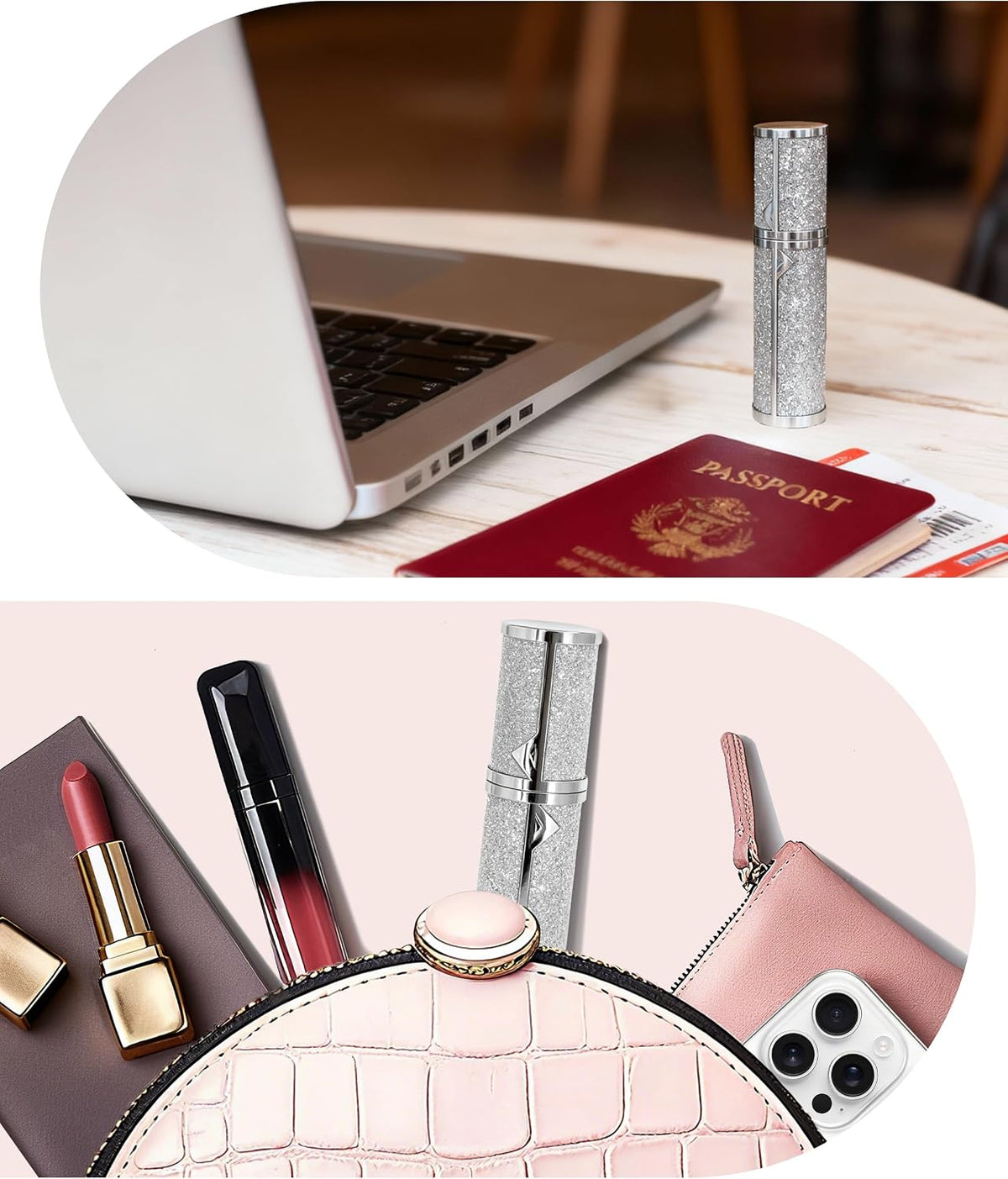 Parfümzerstäuber Für Unterwegs Nachfüllbar, Parfüm Abfüller 5Ml | Vakuum-Dichtung, Sprühflasche, Feiner Nebel, Aluminium, 2 Adapter, Tropfsicher & Praktisch Für Reise&Alltag, Silber
