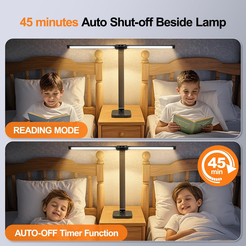Double Head LED Desk Lamp – 10 Brightness Levels, 5 Colour Temperatures, 45-Min Timer & Foldable Design for Kids & Adults