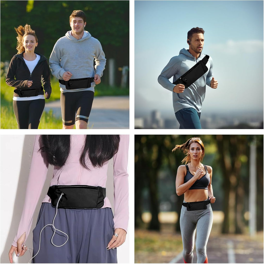 Running Belt – Waterproof Phone Holder Waist Bag with Headphone Port & Adjustable Band (Black)