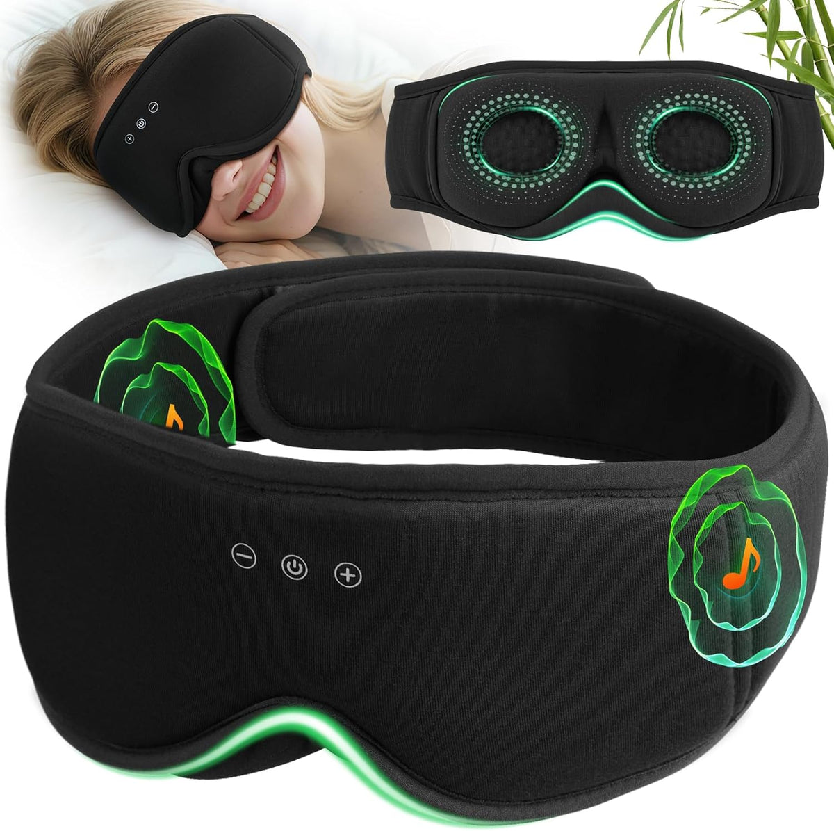 MUSICOZY Sleep Mask with Bluetooth Headphones – 3D Blackout Eye Mask & Wireless Earphones for Side Sleepers