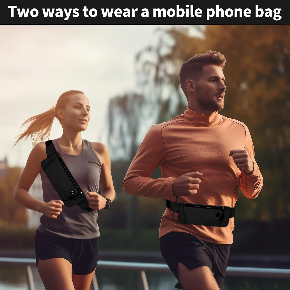 Running Belt – Waterproof Phone Holder Waist Bag with Headphone Port & Adjustable Band (Black)