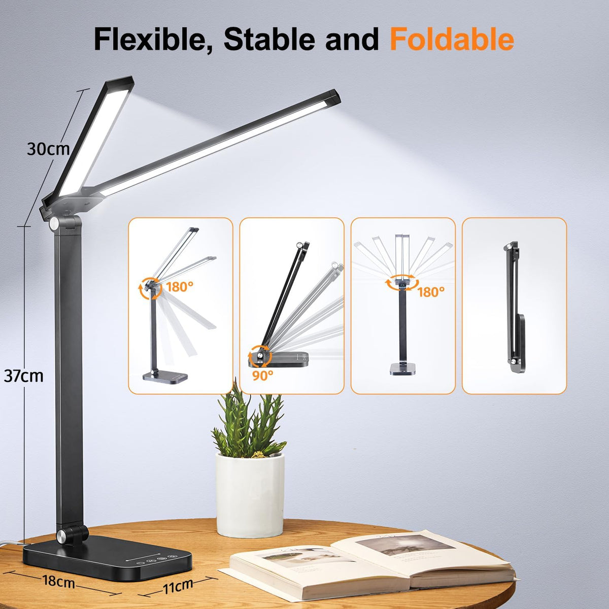 Double Head LED Desk Lamp – 10 Brightness Levels, 5 Colour Temperatures, 45-Min Timer & Foldable Design for Kids & Adults