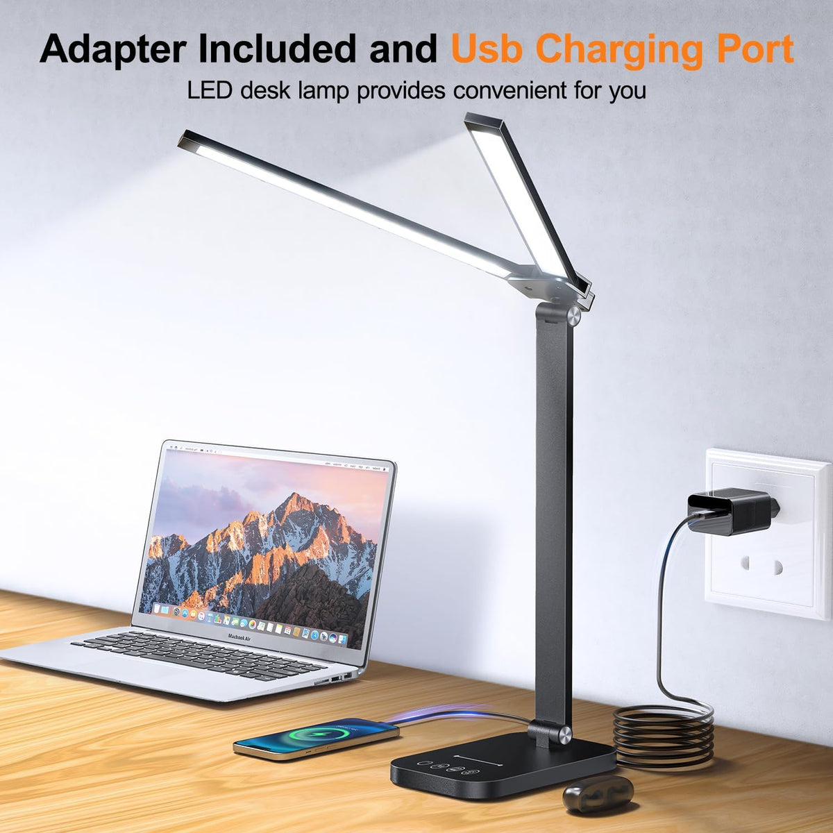 Double Head LED Desk Lamp – 10 Brightness Levels, 5 Colour Temperatures, 45-Min Timer & Foldable Design for Kids & Adults