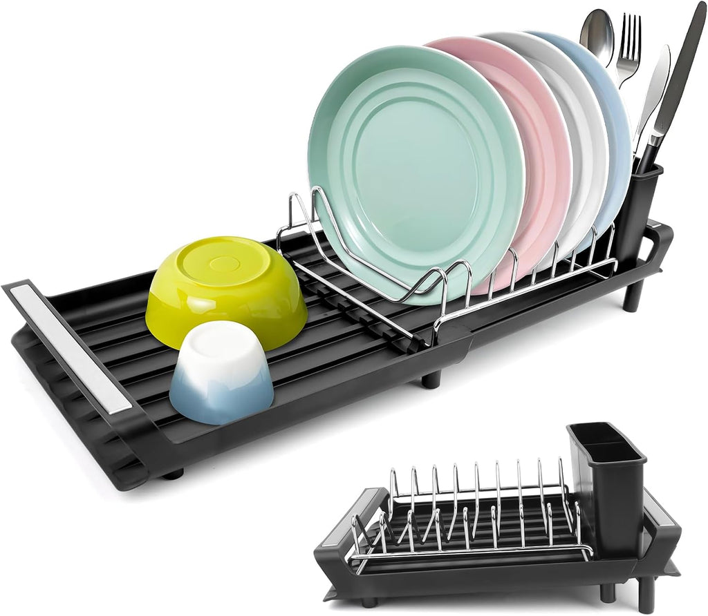 Abtropfgestell Geschirr Abtropfständer Erweiterbar Geschirrabtropfgestell Geschirrtrockner Edelstahl Abtropfgestell Geschirabtropfständer Geschirr Trockengestell Für Spüle Dish Drying Rack Schwarz