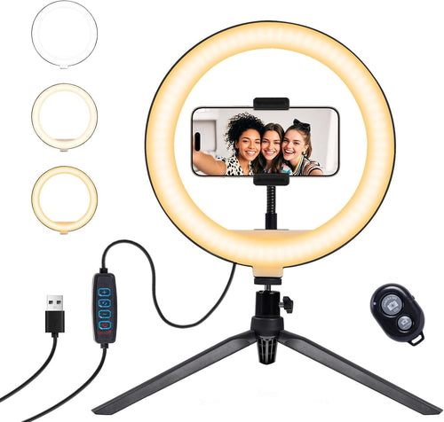 10" Ring Light Avec Trépied, Anneau Lumineux Professionnel Avec Télécommande Wireless,3 Modes De Lumière & 10 Niveaux De Luminosité, Lumière Téléphone Selfie Pour Tiktok/Youtube/Diffusion En Direc