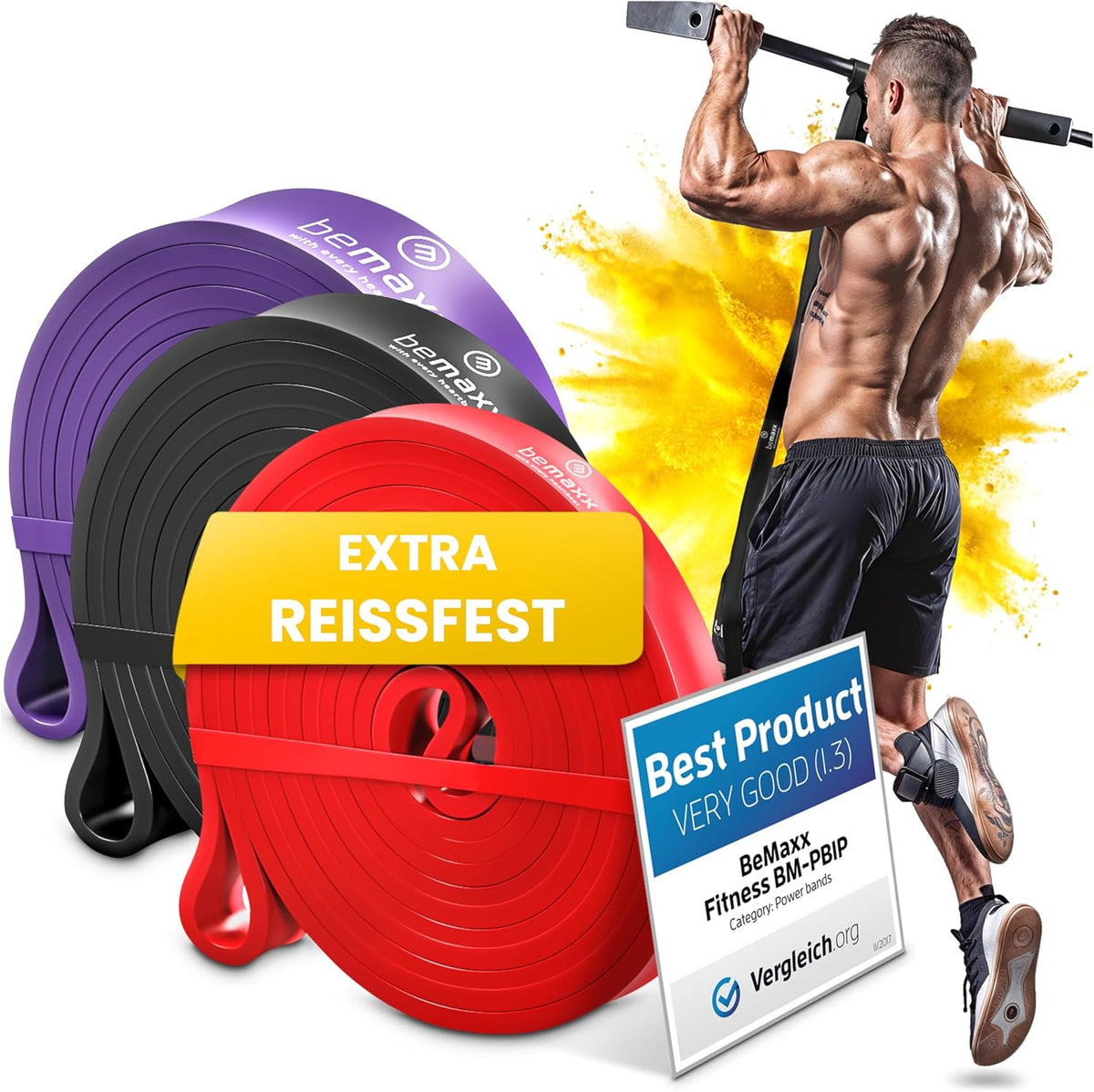 Fitnessband Pull up Resistance Band, Klimmzughilfe + Trainings-Ebook - DAS Klimmzug Widerstandsband | Home Gym Equipment: Sportband Pullup Dip Bar Klimmzugband, Calisthenics Bodybuilding Trainingsband
