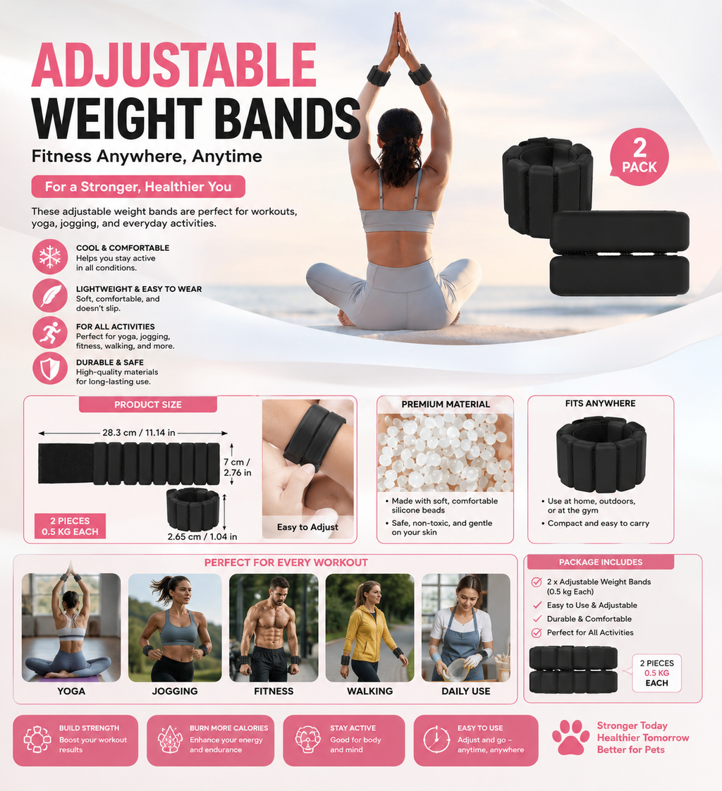 VIQIHEOE Adjustable Ankle & Wrist Weights – Silicone Fitness Bands Set of 2, 2lb & 4lb for Yoga, Running & Pilates