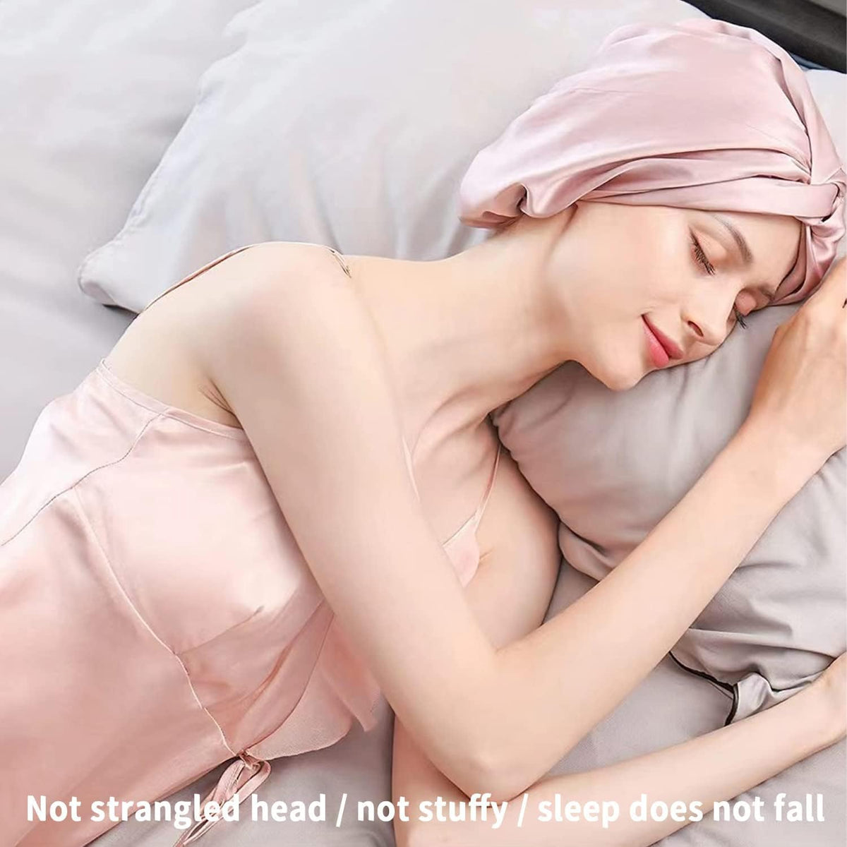 Silk Bonnet for Sleeping, Imitation Night Sleep Caps, Silk Wrap with Elastic Adjustable Button, Soft Head Cover Sleeping Hat for Women with Curly Hair