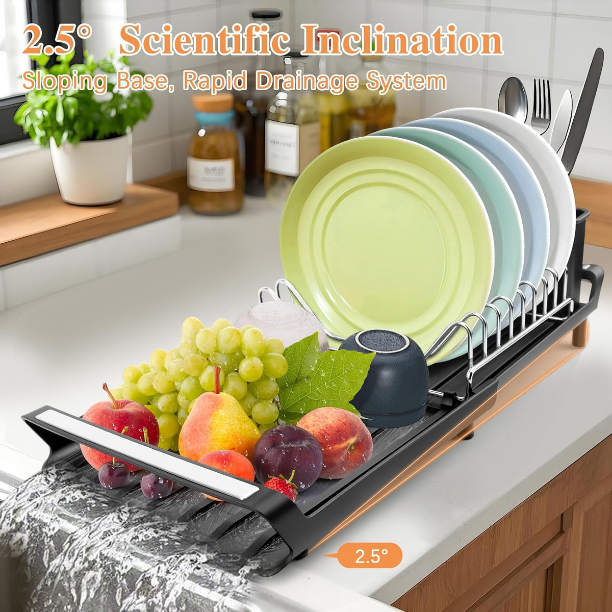 Abtropfgestell Geschirr Abtropfständer Erweiterbar Geschirrabtropfgestell Geschirrtrockner Edelstahl Abtropfgestell Geschirabtropfständer Geschirr Trockengestell Für Spüle Dish Drying Rack Schwarz