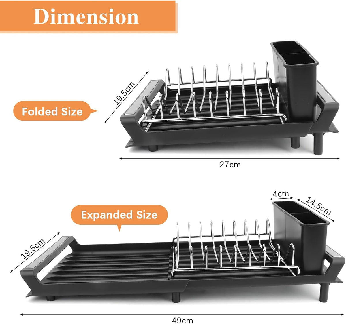 Abtropfgestell Geschirr Abtropfständer Erweiterbar Geschirrabtropfgestell Geschirrtrockner Edelstahl Abtropfgestell Geschirabtropfständer Geschirr Trockengestell Für Spüle Dish Drying Rack Schwarz