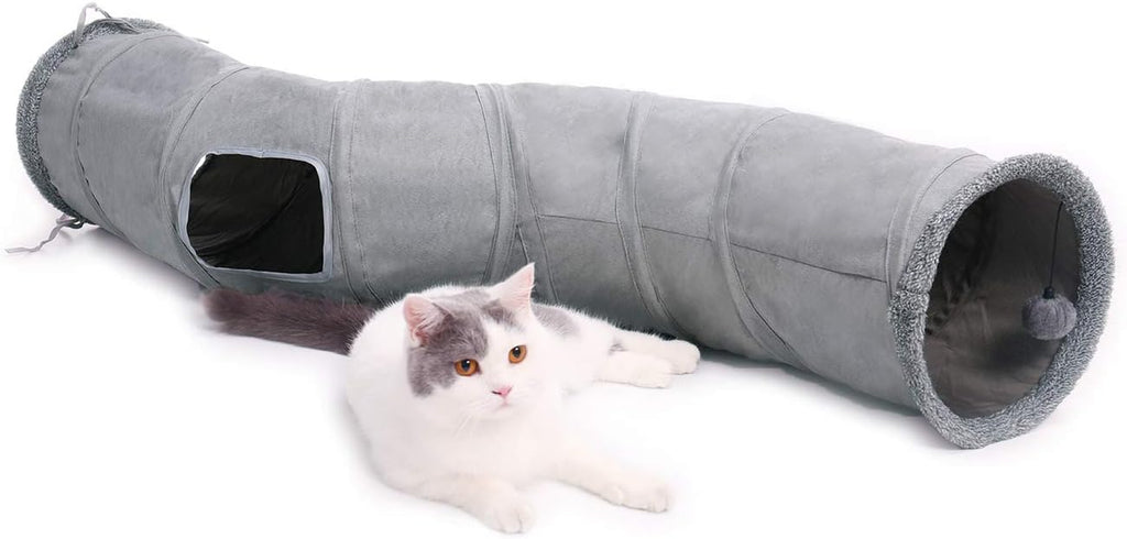 PAWZ Road Katzentunnel Katzenspielzeug Für Katzen Oder Kleintiere, Grau | Katzentunnel, Ball Rascheltunnel, Katzen Welphln Kaninchenoder Kleintiere Grau, 117L X 27B X 27H Cm, Faux Pelz