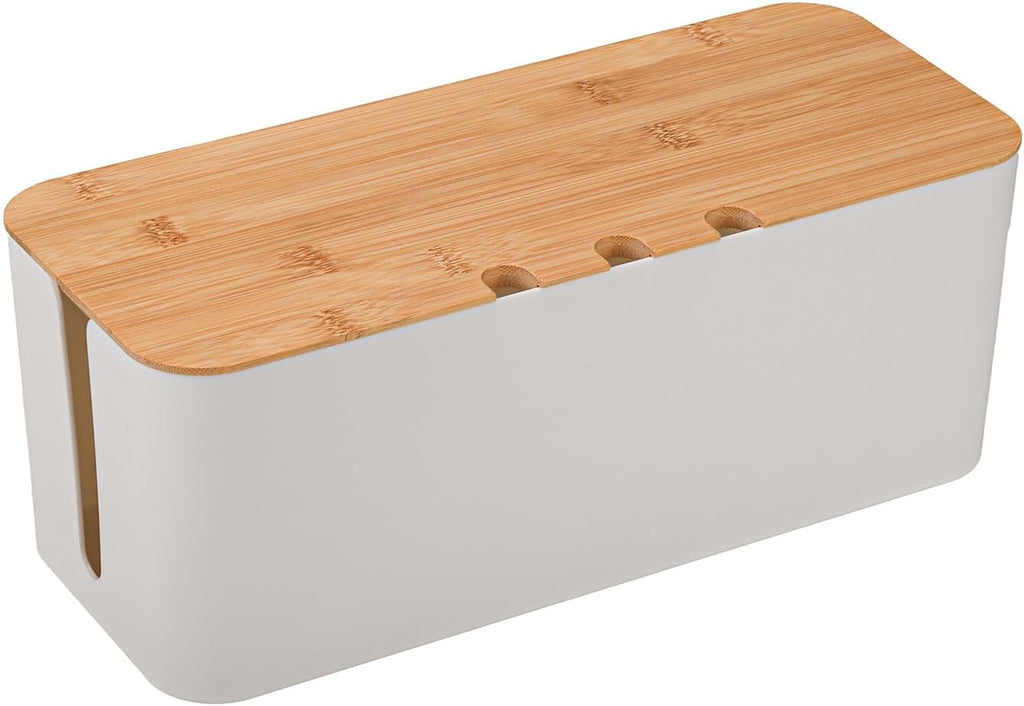 Kabelmanagementbox, Aufbewahrungsbox Für Kabel Mit Bambusdeckel, 23,5 X 12 X 11,5 Cm Cable Management Box, Kabelorganisator Box Zum Verstecken Und Ordnen Von Kabeln, Weiss