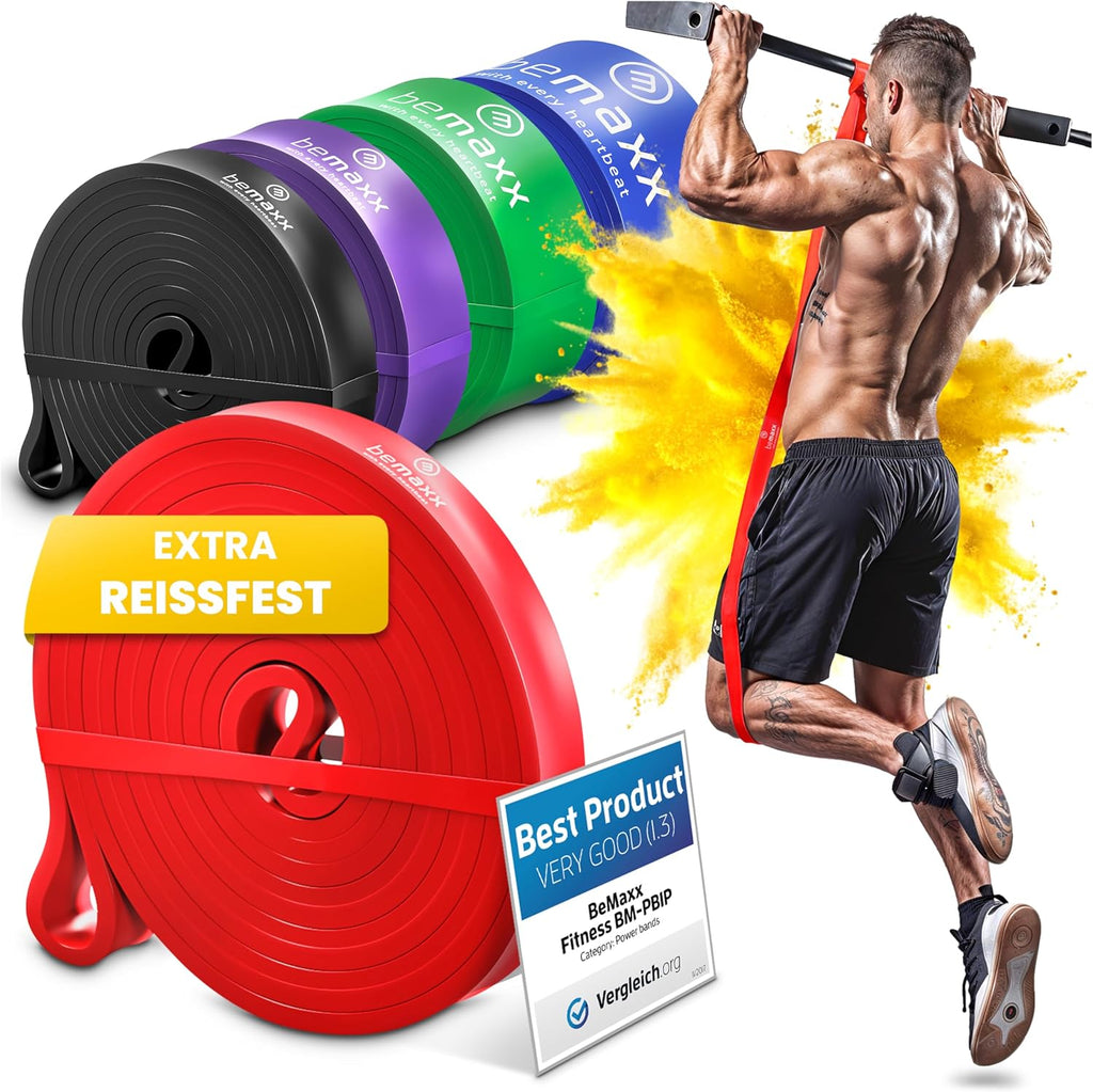 Fitnessband Pull up Resistance Band, Klimmzughilfe + Trainings-Ebook - DAS Klimmzug Widerstandsband | Home Gym Equipment: Sportband Pullup Dip Bar Klimmzugband, Calisthenics Bodybuilding Trainingsband