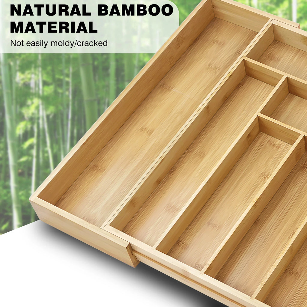 BRIEFNESS Expandable Bamboo Drawer Organizer 8-Slot Adjustable, Kitchen Utensil Tray, Knife Fork Divider, Eco Cutlery Storage