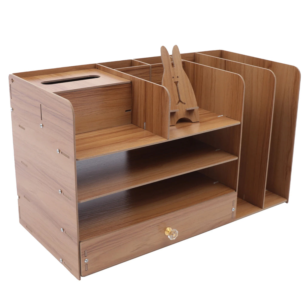 4-Layer Desktop Organizer A4 File Organizer Office Stationery Book Storage Rack with Phone Stand Tissue Box 48*23*28Cm